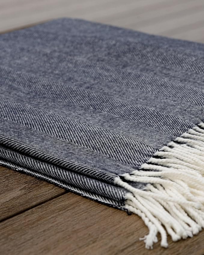 Alashan Cashmere Cotton Acrylic Adirondack Herringbone Woven Throw - Onyx - Lightweight Blanket