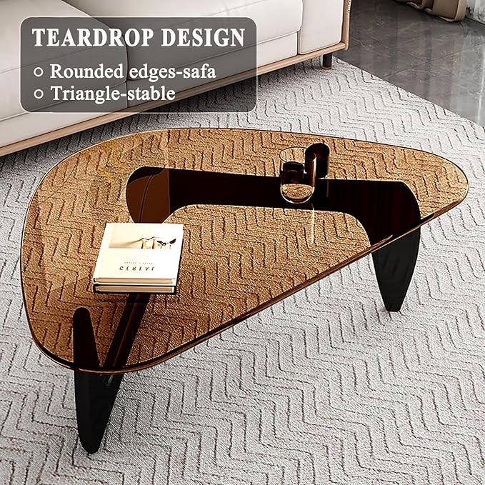 Modern Glass Coffee Table for Living Room, Mid Century Coffee Table, Small Coffee Tables, Suitable for Bedroom Living Room Reception Office Tables (Black/Brown, Medium)