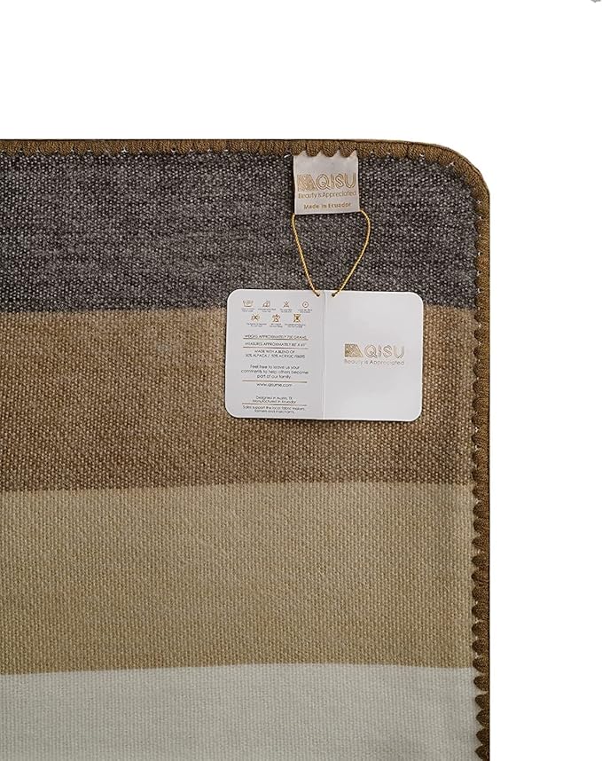 QISU Alpaca Wool Blanket Throw | Large, Beautiful, Warm, Stripes | 85 x 65 inches | Ultra-Soft, Hypoallergenic and Breathable | Non-Itchy or Scratchy Fabric (Camel Thick Stripe)