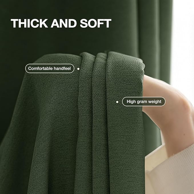 100% Blackout Curtains 102 inch Length 2 Panels for Living Room, Linen-Look Textured Room Darkening Thermal Insulated Noise Reduction Farmhouse Drapes for Bedroom (W52xL102, Olive)
