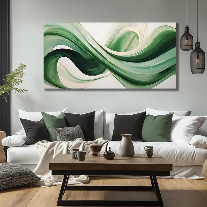 JuhaiArt Abstract Wall Decorations Large Green Canvas Wall Art White Artwork Art for Living Room Office Home Kitchen Modern Picture Poster 29"x 59"