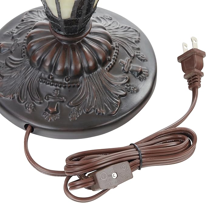 RIVER OF GOODS - Stained Glass Halston Double Lit Table Lamp - 24.5" H - Decorative Lamp for Bedroom - Bedside Lamp - Desk Lamps for Home Office - Tiffany Style - Amber