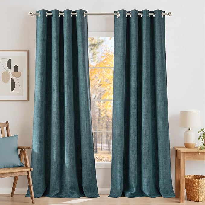 NICETOWN Faux Linen Greyish Green Blackout Curtains 84 inches Long for Living Room - Privacy Panels for Bedroom, Modern Farmhouse Style Easy Care Grommet Top, 2 Panels, W52 by L84