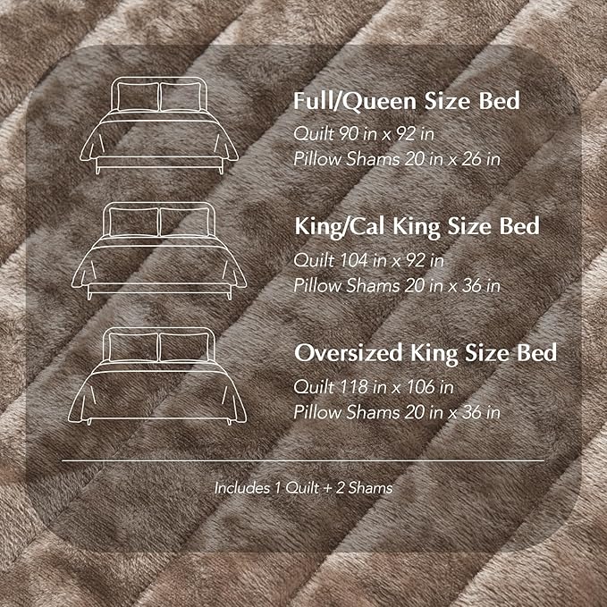 EVERGRACE Velvet Quilt Set King Size, Luxurious Soft Striped Channel Bedding Set, Lightweight Velvet Comforter for All Season, Oversized Bedspread Coverlet with 2 Matching Shams, Mocha Brown