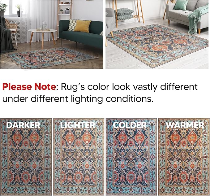 Keen Home Design 2x7 Rug - Machine Washable Runner Rug with Non-Slip Backing, Ideal for Hallway, Entryway, Kitchen, Laundry Room - Vintage, Easy Clean, Durable, Low Pile Rug - (2'6" x 7')