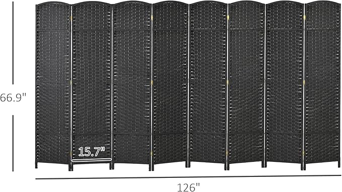 HOMCOM Room Divider, 8 Panel Folding Privacy Screen, 5.6' Tall Freestanding Wall Partition for Home Office, Bedroom, Black