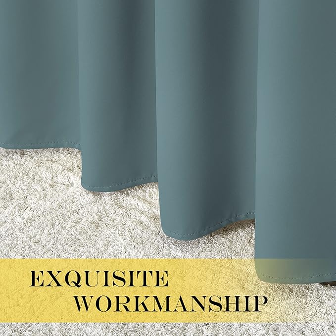 NICETOWN Greyish Blue Blackout Curtains for Bedroom/Living Room 132 Inch Length - Thermal Insulated Room Darkening Grommet Top Window Curtains (100 by 132 - Inch, 1 Panel)
