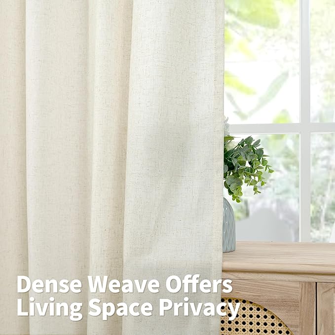 YoungsTex Natural Linen Curtains 90 Inches Long 2 Panels for Living Room, Light Filtering Drapes with Grommet Privacy No See Through for Bedroom, 52 X 90 Inch