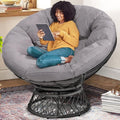 46" Giant Oversized Rattan Papasan Chair with Cushion and Frame for Adults, Fluid 360° Swivel, Waterproof, Grey Frame with Light Grey Cushion