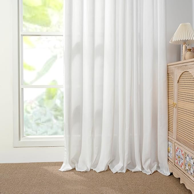 YoungsTex White Linen Curtains 40 Inches Length for Short Window, Light Filtering Drapes Semi Sheer with Grommet Lightweight for Bathroom Kitchen Window Over Sink, 2 Panels, 42 X 40 Inch
