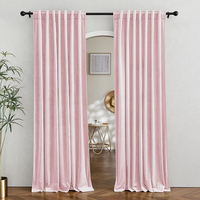 RYB HOME Velvet Room Divider Curtains for Space Separation, Noise Reduce Barrier for Nursery, Large Window Curtains for Sliding Glass Door, Blush Pink, W 62 x L 84, 2 Panels Set