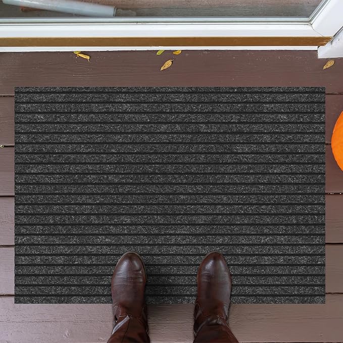 Ottomanson Mud Mat 2' x 4' Entryway Rug - Non-Slip Scraper Doormat for Muddy Paws, Dirt Trapping Indoor/Outdoor Mat for High-Traffic Areas, Kitchen, Garage, Patio, Black