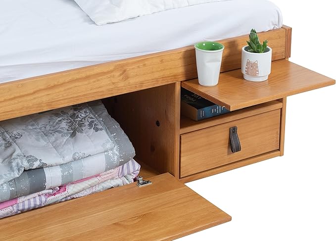 memomad Bali Storage Platform Bed with Drawers (Full Size, Oak Brown Wood)