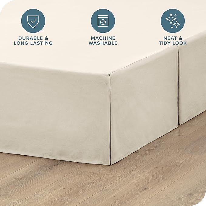Bare Home King Bed Skirt - 15-Inch Tailored Drop Easy Fit - Bed Skirt for Beds - Center & Corner Pleats (King, Sand)