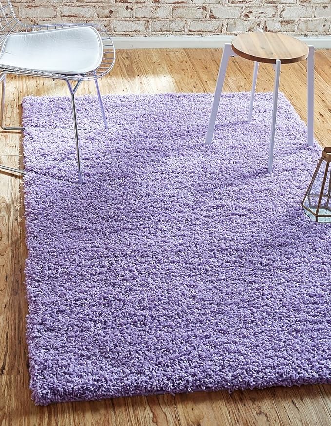 Unique Loom Solid Shag Collection Area Rug (4' 1" x 6' 1" Rectangle, Lilac)