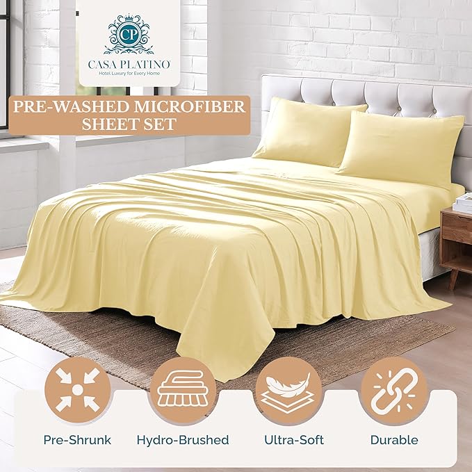 Casa Platino King Bed Sheets Set – 4 Piece Pre-Washed Set, Ultra Soft Microfiber, Breathable Cooling Fabric, Deep Pocket 15” Fitted Sheet, Hotel-Inspired King Bedding Set for Comfort - Vanilla