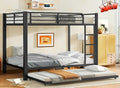 Upgraded Version Thicken Heavy Duty Metal Full Over Full Bunk Bed with Twin Size Trundle, Modern Style Stronger Full Size Bunk Bed Frame for Adults, Easy Assembly (Full)