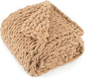 Chunky Knit Throw Blanket 50"X 60", 100% Handmade with Soft Chenille Yarn, 4.4lbs Thick Cable Knitted Blankets, Large Rope Knot Crochet Throws for Couch Sofa Bed Home Decor, Tan Brown