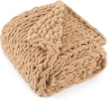 Chunky Knit Throw Blanket 60"X 80", 100% Handmade with Soft Chenille Yarn, 6.7lbs Thick Cable Knitted Blankets, Large Rope Knot Crochet Throws for Couch Sofa Bed Home Decor, Tan Brown