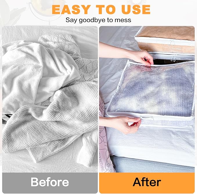 Clear Zippered Storage Bags Plastic Sweater Storage Bags with Zipper 6 Packs Clothing Organizer for Blankets Linen Sweater Bed Sheet Quilt Clothes Pillow (12 x 12 x 12 Inch)