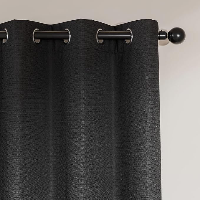 Amazon Basics Faux Linen Blackout Curtains for Bedroom and Living Room, 2-Piece Set with Grommets, 52" W x 84" L, Black
