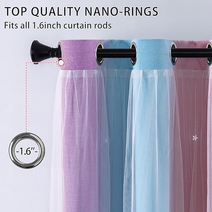 XiDi Curtains for Bedroom Decor, Rainbow Pink Purple/62/63