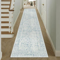 Blue Runner Rug 3x14 Hallway Machine Washable Kitchen Vintage Distressed Non Slip Long Carpet Indoor Retro Floral Bedroom Accent Throw Rug for Bathroom Office Laundry Dining Living Room
