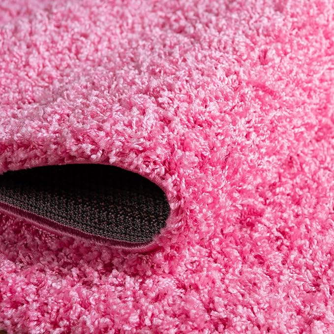 Unique Loom Solid Shag Collection Area Rug (3' 3" Round, Taffy Pink)