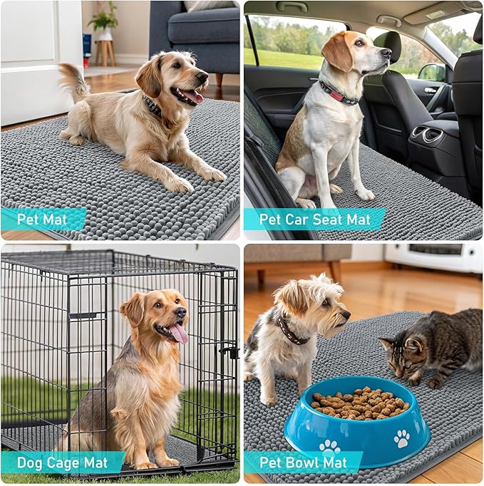 OLANLY Dog Door Mat for Muddy Paws 70x24, Absorbs Moisture and Dirt, Absorbent Non-Slip Washable Doormat, Quick Dry Chenille Mud Mat for Dogs, Entry Indoor Entryway Carpet for Inside Floor, Grey