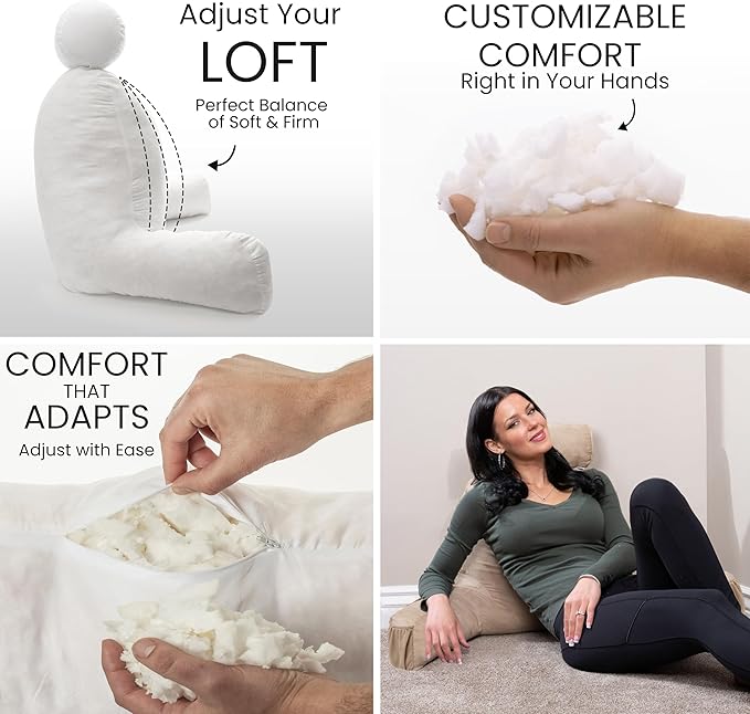 Husband Pillow Medium Aspen Edition Cowboy Taupe, Sit Up Reading & Bed Rest with Arms, Ultra-Comfy, Detach Neck Roll - Premium Shredded Memory Foam Backrest, Reverses to Micro: Suede or Plush