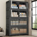 200GAL Storage Bins with Lid and Wheels, Stackable Closet Organizers and Storage Drawer, Collapsible Storage Box with Dividers, Foldable Plastic Cabinets for Room, Kitchen, 4 Pack Black