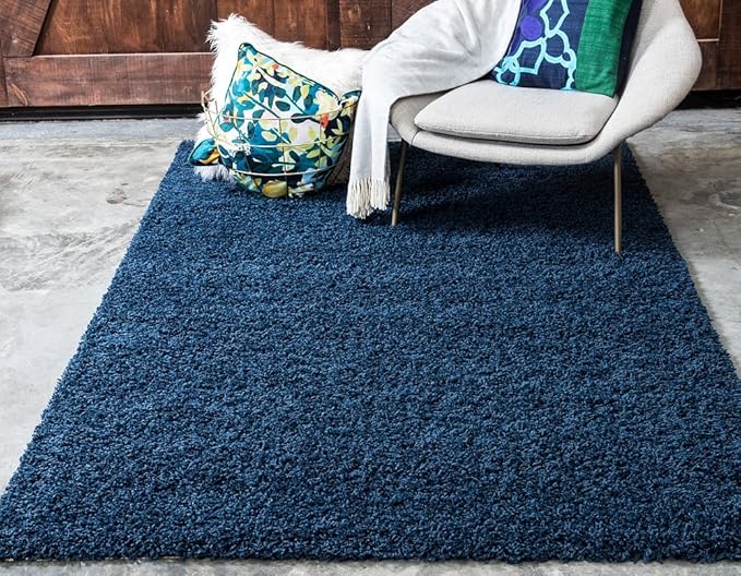 Unique Loom Solid Shag Collection Area Rug (5' 1" x 8' Rectangle, Sapphire Blue/ Navy Blue)