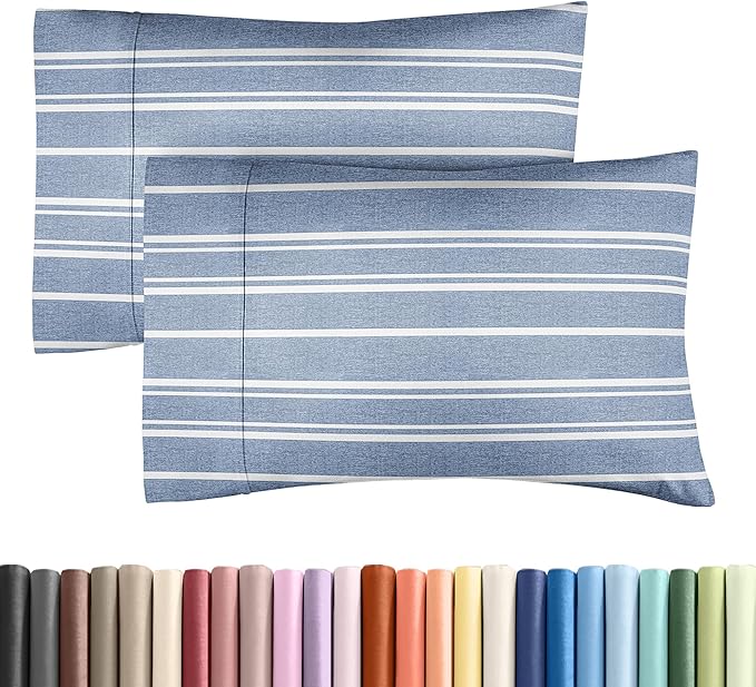 King Pillow Cases Set of 2 - Ultra Soft Hotel Quality Pillowcase Covers - Comfy, Cozy & Wrinkle Free - Shrinkage and Fade Resistant - Machine Washable Pillow Protectors - 2 Piece Set - Blue Stripes 3