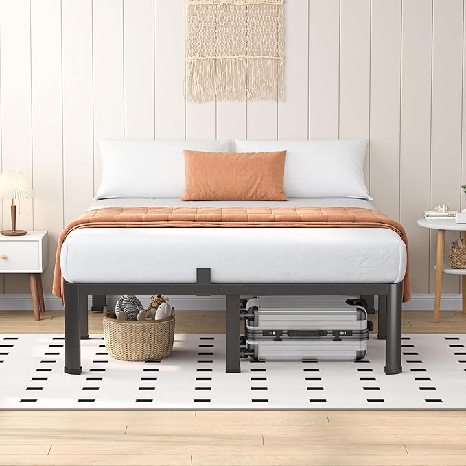 14 Inch California King Heavy Duty 3500 lbs Bed Frame with Round-Corner Legs & Anti-Squeak Design – Quick Assembly Metal Platform, No Box Spring Needed