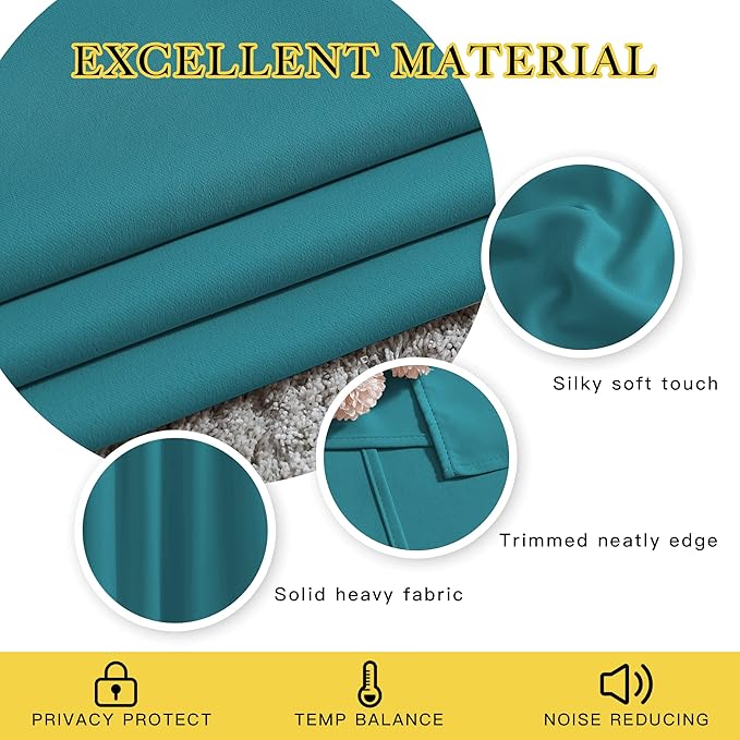 NICETOWN Peacock Teal Blackout Nursery Curtains, Grommet Thermal Curtains & Drapes Room Darkening Window Treatment Sound Reducing for Bedroom, 2 Panels, W46 x L63