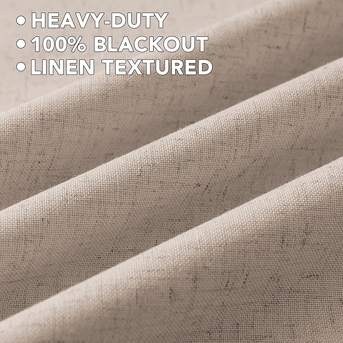 H.VERSAILTEX Linen Curtains 100% Blackout Curtains for Bedroom 45 inch Long Full Light Blocking Nature Linen Blended Window Curtains for Living Room Nickel Grommet (2 Panels, Heathered Sand)