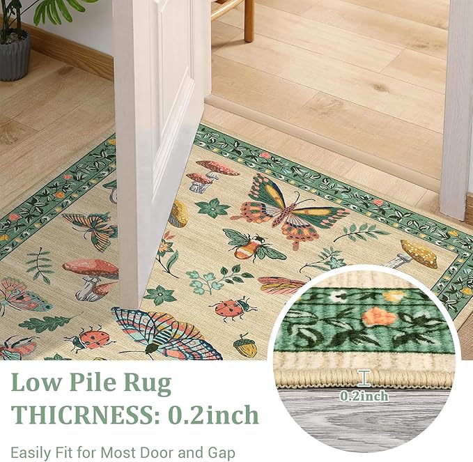 Mushroom 9x12 Rug for Living Room Non Slip Washable 9 X 12 Rug for Bedroom with Rubber Back Soft Low-Pile Stain Resistant Foldable Large Carpet for Nursery Dining Room Khaki Green