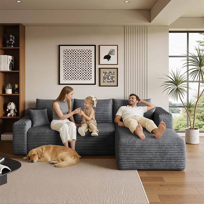 96" Sectional Couches for Living Room Modern Modular Sofa with L-Shape Couchs Upholstered Boneless Couch Deep Seat Sectional Couch with Chaise (Dark Grey, 96" Right Facing Chaise+2Seaters)