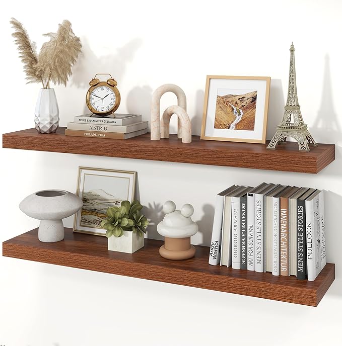 Floating Shelves for Wall, 9.3" Deep Wall Mounted Wood Shelves for Bathroom, Bedroom, Living Room, Kitchen, Hanging Shelf for Books/Storage/Room Decor (Walnut, 40")