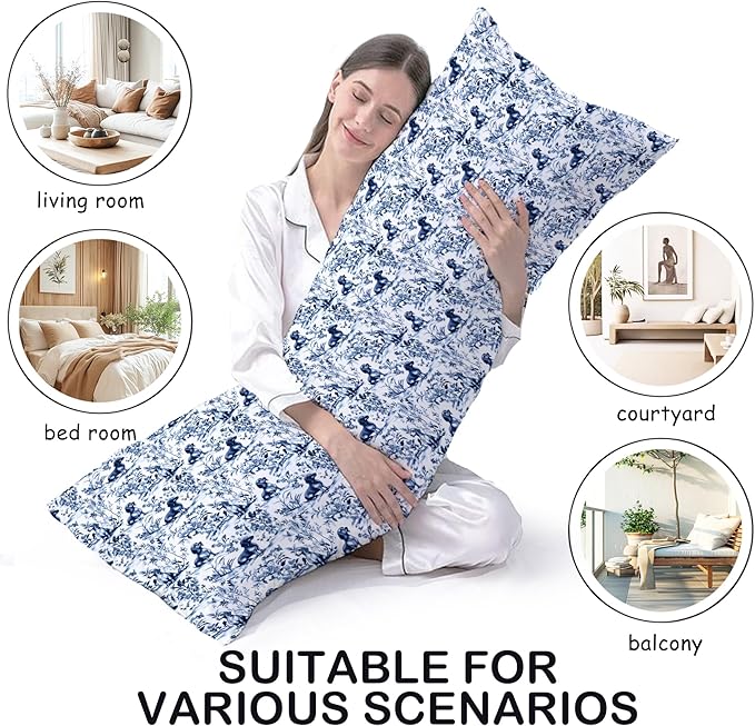Chinoiserie Dachshund 20x54inch Body Pillows Decorations Covers, Blue and White Dog Grandmillennial Decorative Long Hug Throw Pillow Covers Pillowcases for Bed Couch