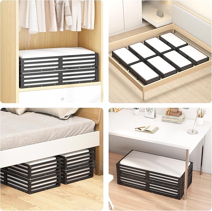 Wisuce Bamboo Under Bed Storage Containers- Underbed Organizer with Wheels with Large Dust Bag,Sturdy Wood Rolling Under the Bed Shoe Storage Organizer Drawer 2 Packs (Black, Long)