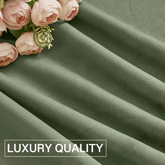 StangH 108 inches Length Sage Green Velvet Curtains, Rod Pocket Sunlight Blocking Window Panels Thermal Insulated Nursery Decor Drapes for Guest Room/Bedroom, W52 x L108, Sage Green, 2 Panels