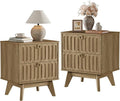 SICOTAS Nightstand Set of 2, Modern Bedside Tables with 2 Drawers, Stable Bedroom Nightstands with Textured Drawer Front and Gold Hardware for Bedroom, Apartment