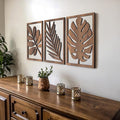 qmmp Modern Wooden Wall Sculptures - Set of 3 - Home Decor Accent - Large Wall Art for Living Room, Bedroom, Office - Easy Installation (Walnut, Medium - Tree Leaves)