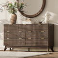 54'' Wide 7 Drawers Dresser for Bedroom,Modern Fluted Vertical Chest with Rounded Corners,Fluted Dresser for Living Room,Hallway, Walnut