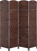 HOMCOM Room Divider, 4 Panel Folding Privacy Screen, 6FT Tall Portable Wicker Weave Partition Wall Divider for Bedroom, Home Office, Brown