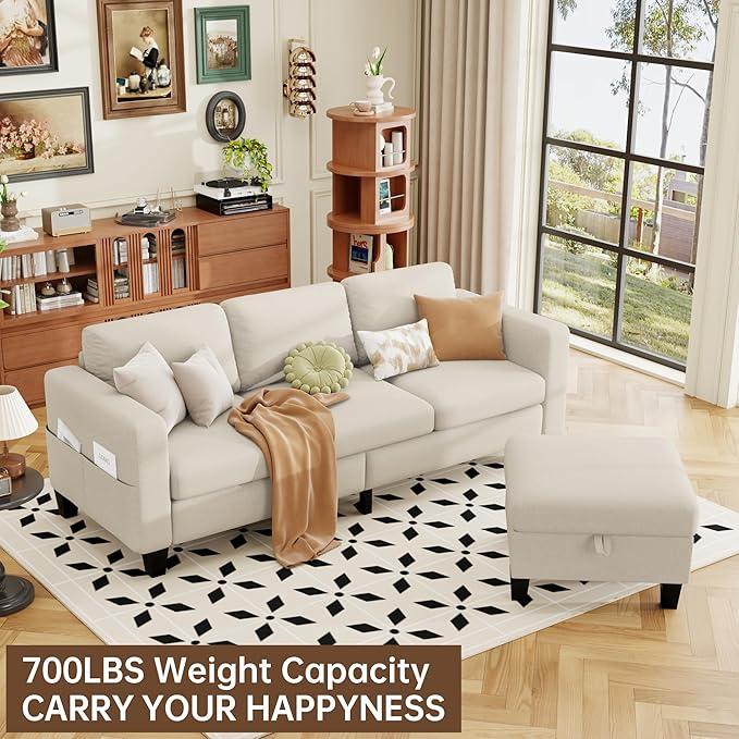ZeeFu Sectional and Sofa Couches for Living Room - 78'' 3 Seater L-Shaped Modular Couch with Storage Ottoman - Modern Velevt Fabric Upholstered Sofa Set for Small Space Apartment Office