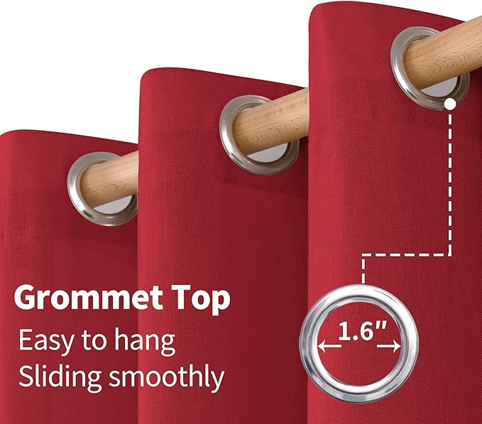 YoungsTex Red Linen Semi Sheer Curtains 72 Inch Length for Living Room, Light Filtering Window Drapes with Grommet Privacy Christmas Decor for Dining Bedroom, 2 Panels, 52 X 72 Inch