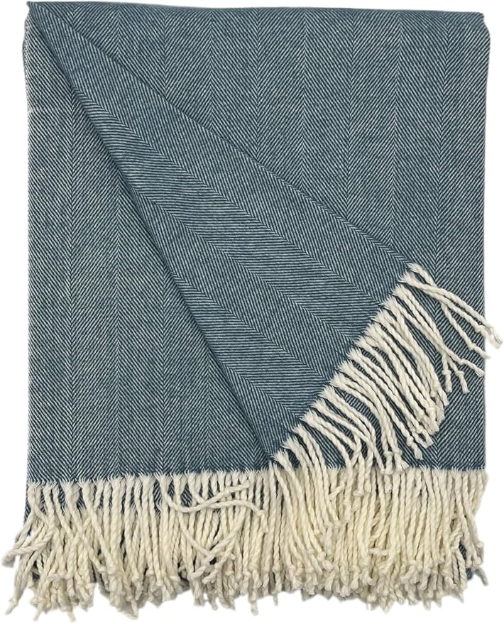 Alashan Cotton Acrylic Adirondack Herringbone Woven Throw - Blue White Herringbone Throw - Baltic Blue
