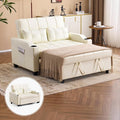 VINGLI Beige Futon Sofa Bed Convertible Loveseat Sleeper Couch, Faux Leather Pullout Sofa Fold Out Couch Bed with USB Ports, Cup Holders, Armrest for Living Room, Bedroom Apartment Room